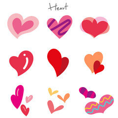 Collection of hand drawn heart illustration.