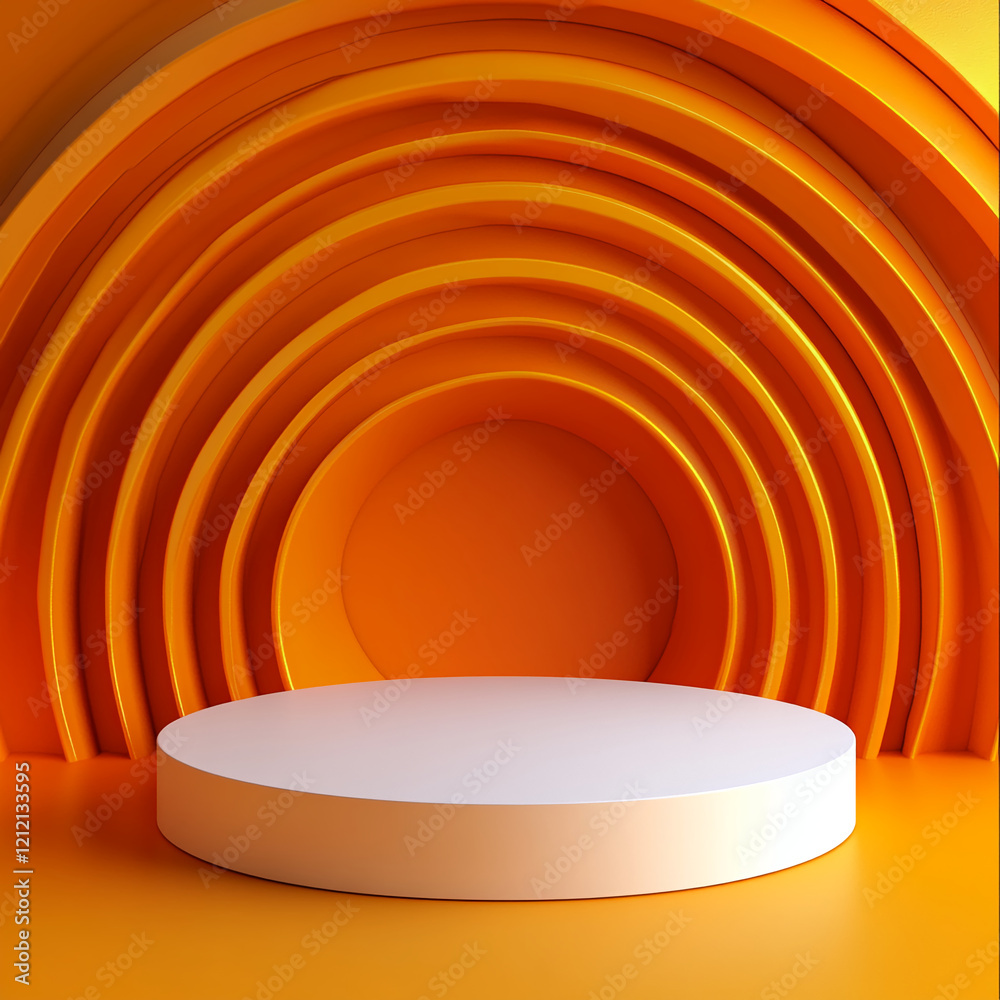 Poster Abstract Orange Podium with Curved Arch Background for Display and Mockup
