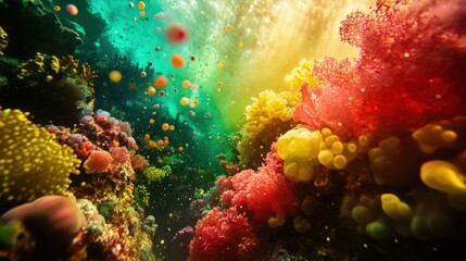 Fototapeta premium Vibrant Coral Reef Underwater Scene With Colorful Flora