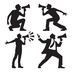 Realistic set of man shouting silhouette designed for professional creatives - man shouting vector set - man shouting illustrations set - shout silhouette set
