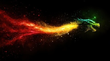 Fototapeta premium A vibrant green dragon breathes fiery orange and red flames