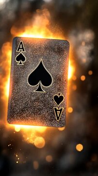 A glowing Ace of Spades playing card surrounded by sparks and light.