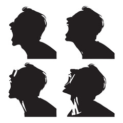 Dynamic set of man shouting silhouette with bold designs for various uses - man shouting vector set - man shouting illustrations set - shout silhouette set
