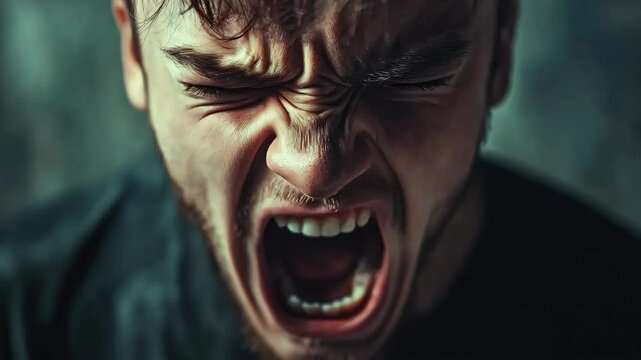  Angry man screaming. Mental health awareness. Moody atmosphere. Match-cut stop-motion timelapse. Generative AI