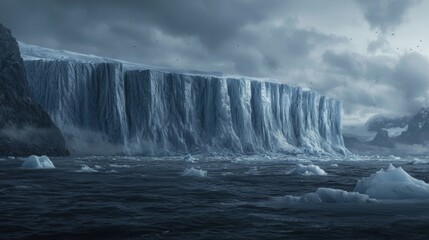 Dramatic Glacial Cliff Face and Icy Ocean Landscape