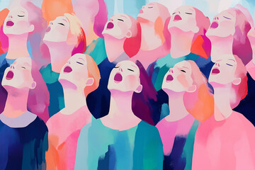 A group of choir singers. Watercolor illustration. Music.	
