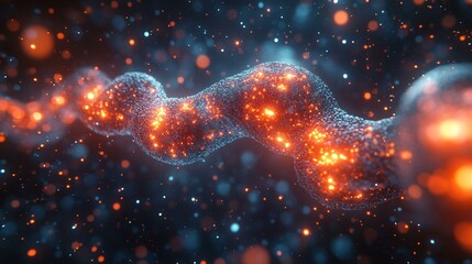 A futuristic digital rendering of a cell undergoing mitosis, with glowing chromosomes and molecular structures aligned and dividing. 482
