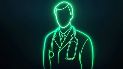 A glowing outline of a doctor wearing a stethoscope, symbolizing healthcare and medical professions in a modern, digital style.