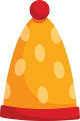 Warm and playful orange winter hat with white polka dots and a red pompom, perfect for keeping cozy in the cold