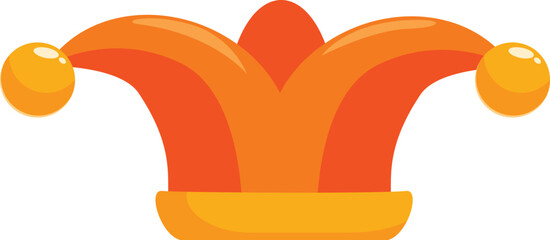 Classic orange jester hat with yellow balls, symbolizing humor and amusement in festivals and celebrations