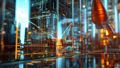 Fototapeta premium A rocket trajectory forming a line graph on a glass surface,