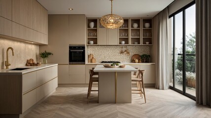 Modern Minimalist Kitchen: Neutral Tones and Geometric Accents