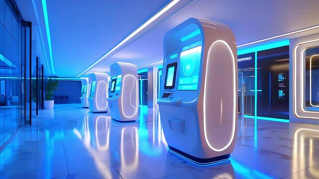 High-Tech Kiosk Design in Futuristic Office Environment