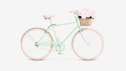 Fototapeta premium Delightful bicycle featuring a floral basket, perfect for inviting outdoor wellness excursions