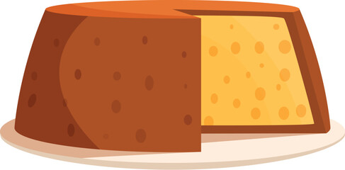 Whole cheese wheel with a single slice removed, showcasing the interior texture and color, served on a plate