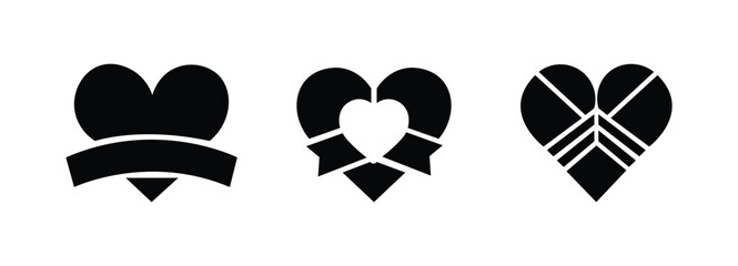 Black heart icons set. Vector illustration