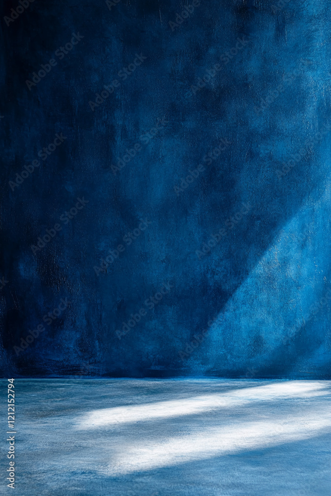Poster Blue Textured Wall with Soft Light and Shadows Creating a Minimalist Atmosphere