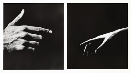 Dramatic Black & White Hands Diptych - Minimalism