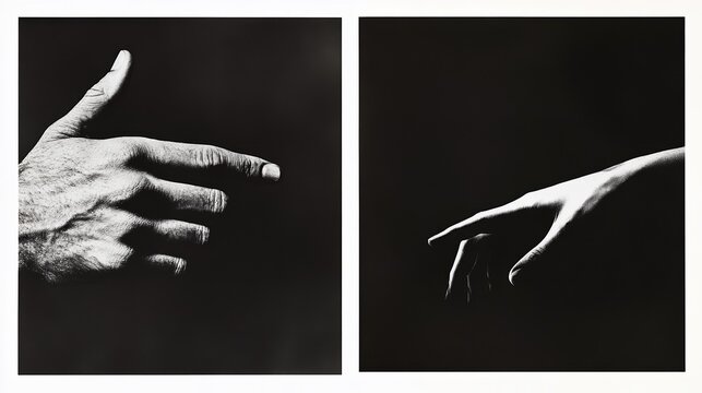 Dramatic Black & White Hands Diptych - Minimalism