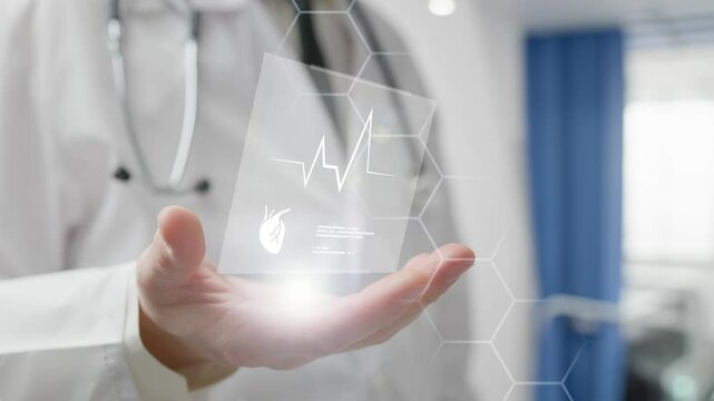 Doctor examines heart hologram dat
