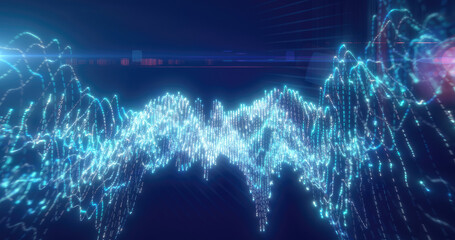 Mesmerizing blue luminescent waveforms creating a digital, futuristic look with a sense of technology and sound energy