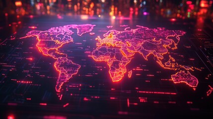 Global network data map, city background, digital