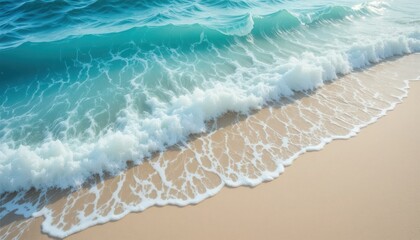 Soft waves caress the sandy shore, creating a peaceful rhythm as sunlight sparkles on the water's surface. It's a blissful morning along the coastline, inviting tranquility