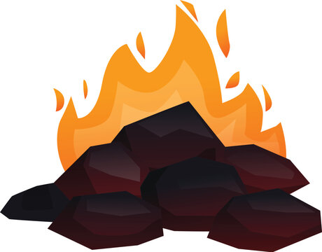 Hot coals burning with bright flames, creating warmth and energy on a white background