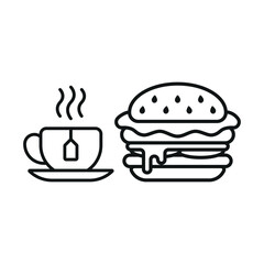 Tea mug drink and hamburger food icon with a crisp and elegant outline characterized by thin strokes and simplicity