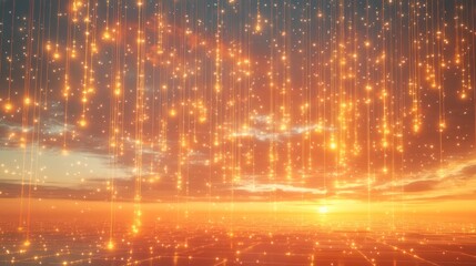 Fototapeta premium A mesmerizing sunset with shimmering particles creating a magical atmosphere.