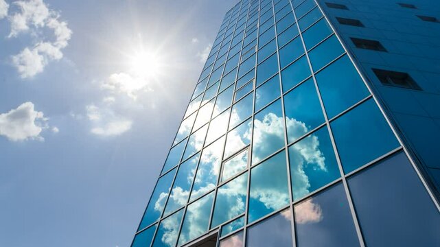 high business centre building in light of sparkle sun time lapse scene