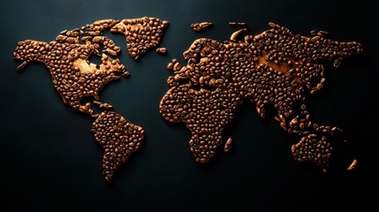 Coffee bean world map on dark background