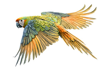 Fototapeta premium Vibrant Yellow collared Macaw in Flight Detailed Wing Feathers Exotic Bird