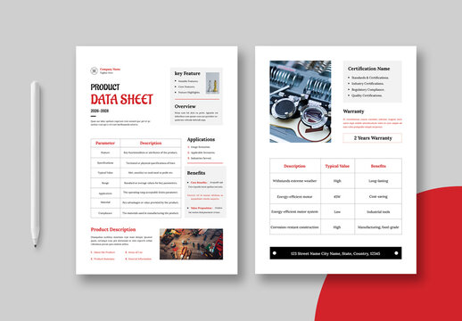 Creative Product Data Sheet Template Layout