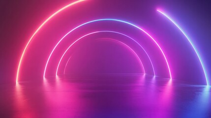 Dynamic Neon Arches, Futuristic Space, Digital Art, Vibrant Colors, Low Perspective, Abstract Illumination