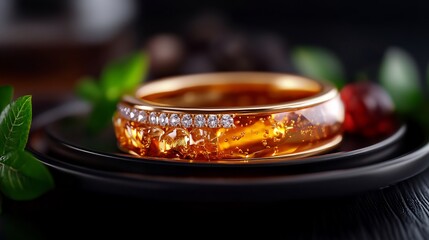 Warm Amber Gold Ring Gleaming Softly. AI Generated