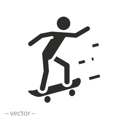person drive on skateboard, skateboarder icon, flat vector illustration