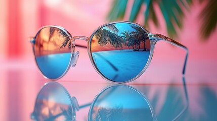 Tropical Getaway Reflected in Sunglasses: A Summer Dream