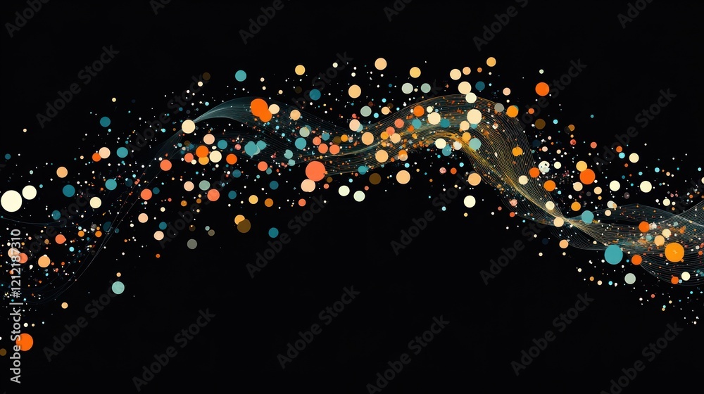 Poster moving animations of dots and lines representing the flow of healthcare data in a dynamic style.