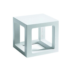 A cube-shaped side table with open sides, isolated on pure white.