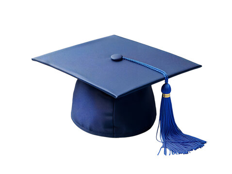 Blue graduation cap isolated white background, or transparent PNG