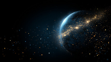 Obraz premium Celestial Dance: A mesmerizing cosmic scene featuring a vibrant, swirling nebula surrounding a celestial body, sparking with glittering stardust in a breathtaking display of cosmic wonder.