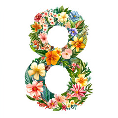 number eight 8 happy international women's day illustration woman floral flowers 