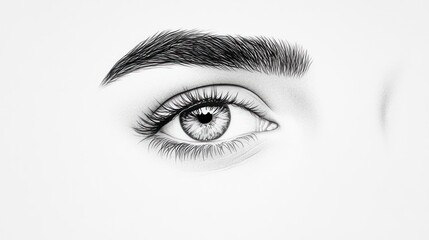 Fototapeta premium Portrait of woman with bright eyes and well-defined, elegant eyebrows, on solid white background, single object