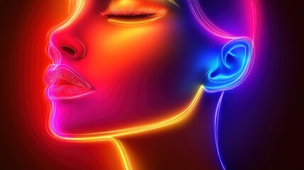 Obraz premium Neon Woman Profile, Abstract Art, Vibrant Colors, Dark Background, Wellness