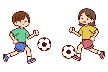 サッカーを楽しむ男の子と女の子