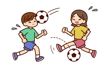 サッカーを楽しむ男の子と女の子