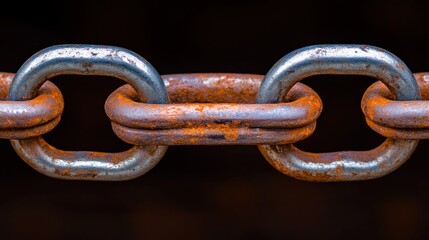 Fototapeta premium Rusty chain links close-up, dark background, strength concept