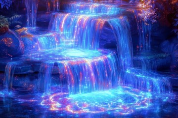 Fototapeta premium Luminous Waterfall Cascading Through Enchanted Forest