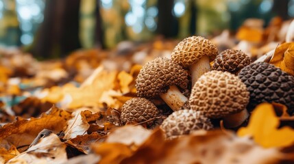 Fototapeta premium Truffle harvests with trained animals or specialized tools for luxury fungi.